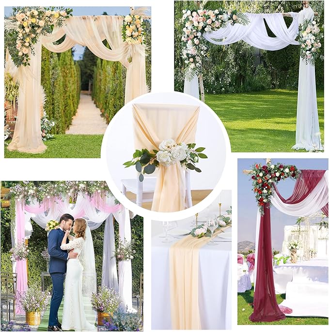 Arch Drapes for Wedding Arch Draping Fabric Champagne Sheer Backdrop Curtain - Image 8
