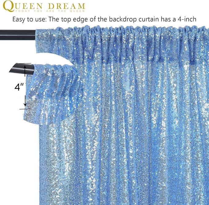 Sequin Backdrop Drapes 3 Panels Fabric Curtain 2FT x 8FT Baby Blue Wedding - Image 6