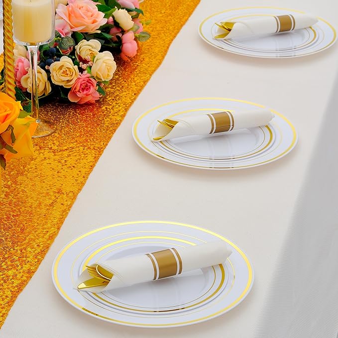 100 Pack Pre Rolled Gold Plastic Silverware Set - Image 7