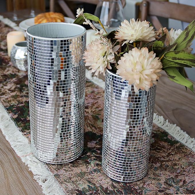 WDHODEC Disco Vase for Flowers 2 PCS Glass Mirror Vases for Living Room - Image 2