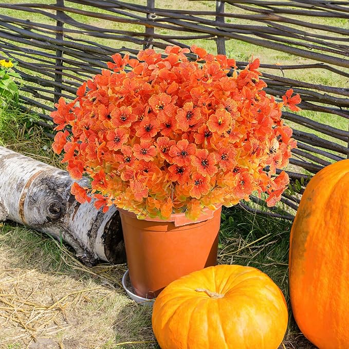 AmyHomie 16 Bundles Orange Artificial Fall Flowers - Image 7