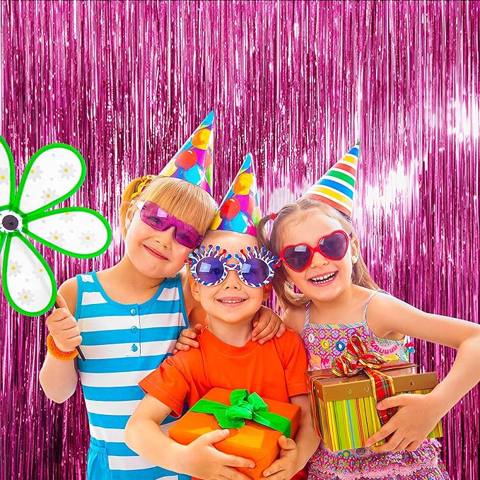 BTSD-home 10 Pack Pink Foil Fringe Curtain, Metallic Photo Booth Backdrop - Image 6