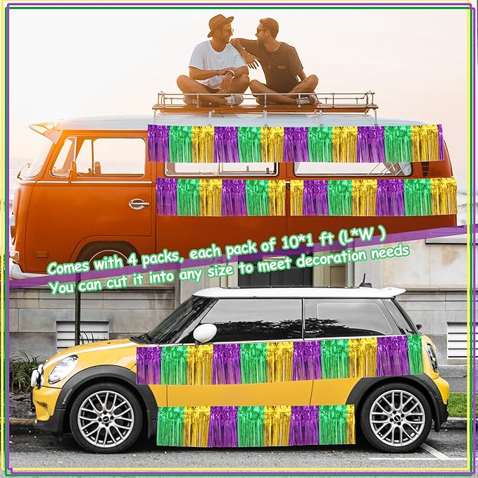 4 Pack 10 Feet Green Gold Purple Foil Fringe Garland Metallic Tinsel Streamers - Image 6