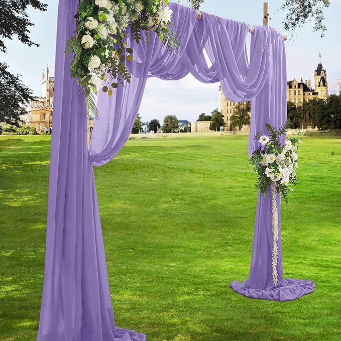 VACVELT Wedding Arch Draping Fabric, Lilac Chiffon, 2 Panels Sheer Drapes - Image 2