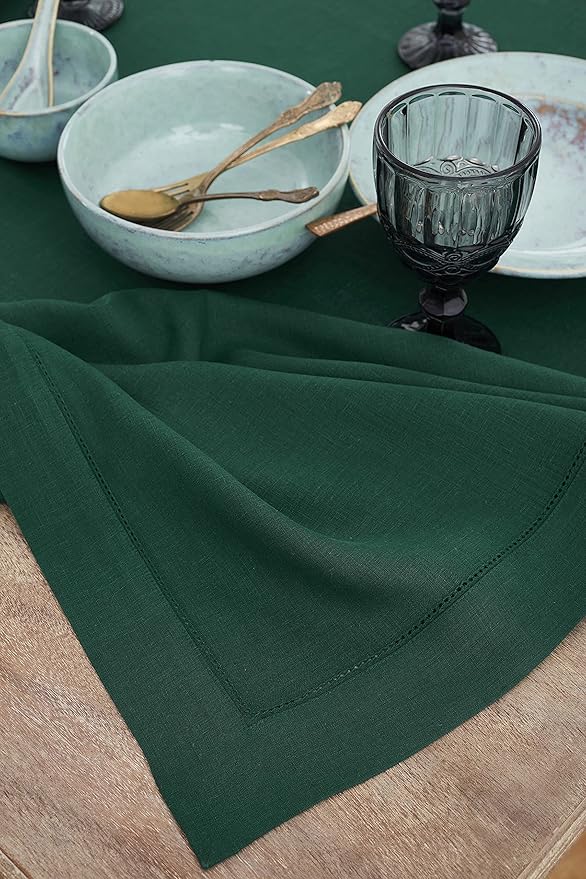 Solino Home Rainforest Green Linen Tablecloth 60 x 108 Inch - Image 4