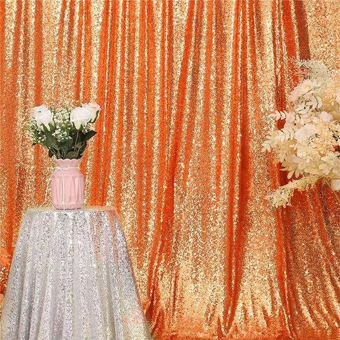 Eternal Beauty Orange Sequin Backdrop, 6x8 Ft Halloween Glitter Background - Image 8