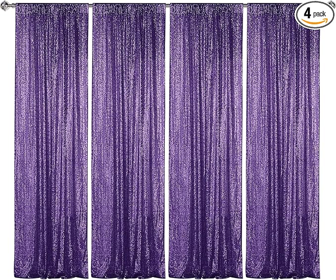 Sugargirl Purple Sequin Backdrop Curtain 4 Panels 2FTx8FT Glitter Purple by Sugargirl