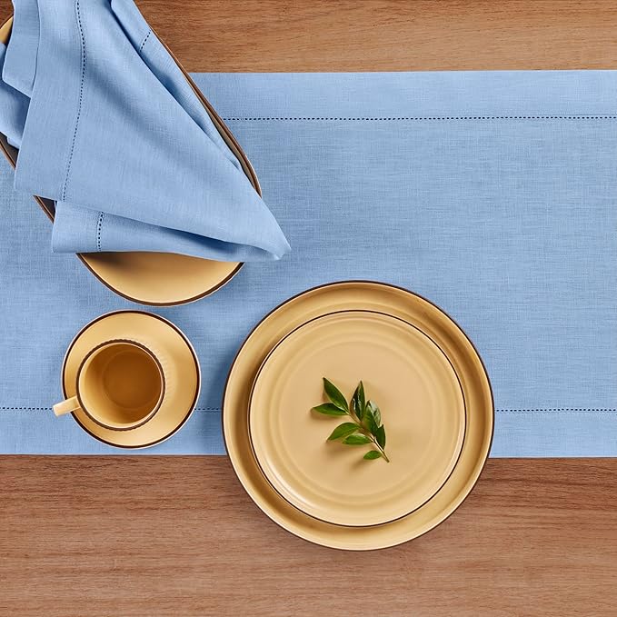 Solino Home Linen Cornflower Blue Hemstitch Table Runner 60 Inches - Image 5