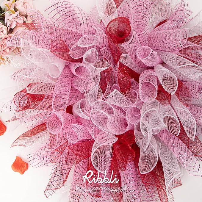 Ribbli 2 Rolls Red Mesh Ribbon, 10 inch x 30 feet Each Roll, Metallic Red - Image 3