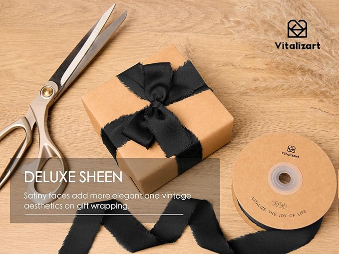 Vitalizart Silk Like Satin Ribbon 1 inch x 30 Yard Black Handmade Frayed Ribbons - Image 5