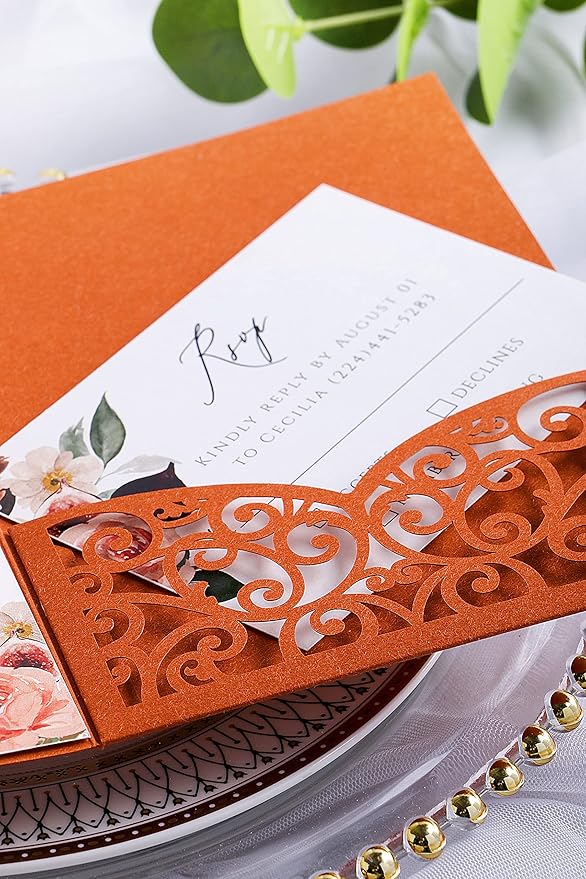 PONATIA 20 PCS Laser Cut Invitations Pockets, Terracotta Wedding Invitations - Image 7