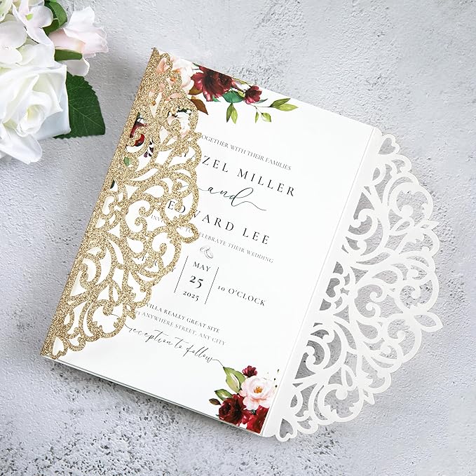 20Pcs Gold Glitter Laser Cut Invitation Cards - Image 5