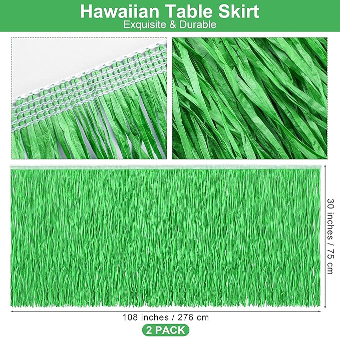 Fovths 2 Packs Luau Grass Table Skirt Paper Fringe Straw Grass Skirt 108 x 30 - Image 2