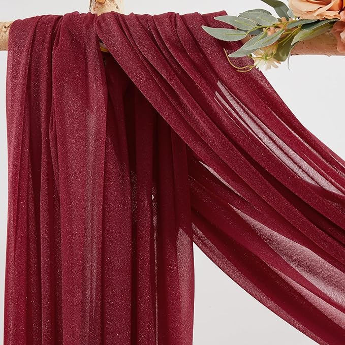 Burgundy Wedding Arch Draping Fabric 2 Panels 30'' x 20FT Burgundy Drapes Sheer - Image 2