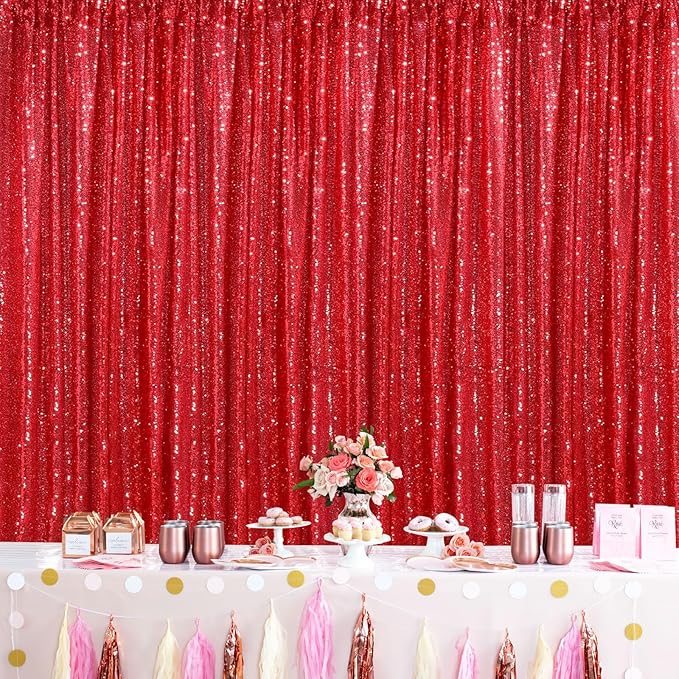 Red Curtains Birthday Sequin Backdrop, 3 Pack 2ft x 8ft Party Photography - Image 7