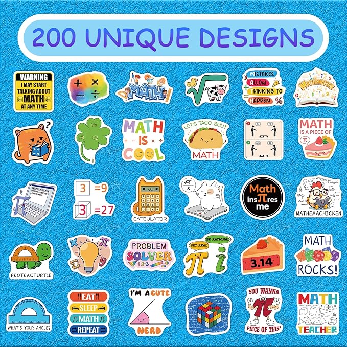 200 PCS Math Stickers for Kids Teens Students, Math Vinyl Stickers for Water - Image 2