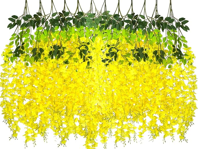24 Pack Artificial Fake Wisteria Vine Ratta Hanging Garland Silk Flowers String by AITISOR