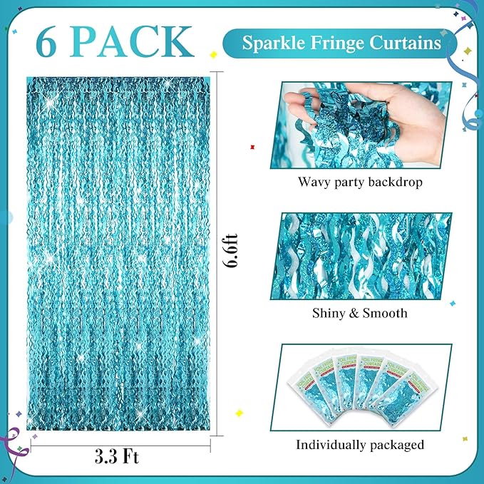 Jutom 6 Pieces 3.3 x 6.6 ft Wavy Tinsel Foil Fringe Curtains Foil Fringe - Image 2