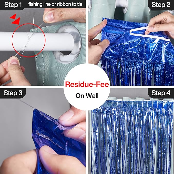 PartyWoo 2 pcs Royal Blue Foil Fringe Curtain, Metallic Foil Tinsel Fringe - Image 3