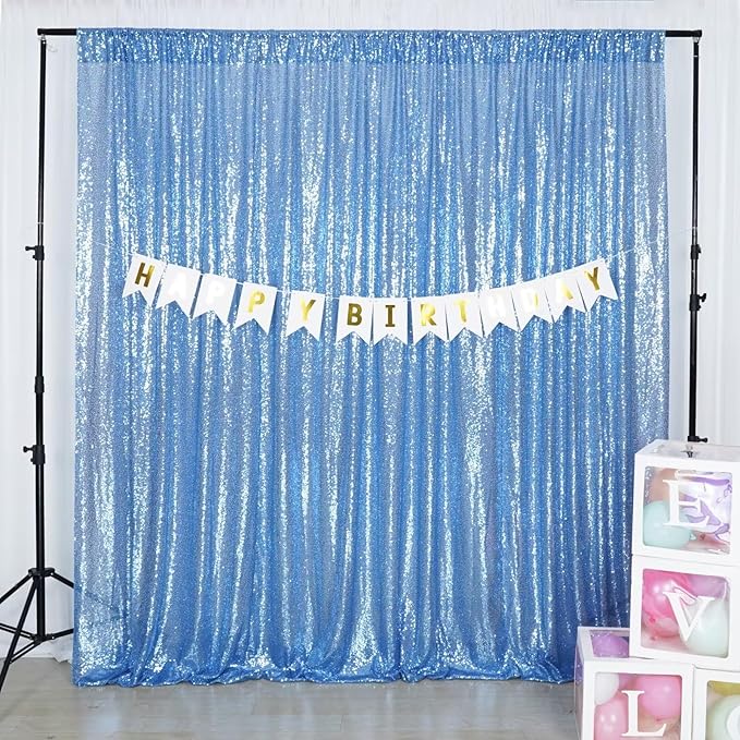 Eternal Beauty Baby Blue Sequin Backdrop, 8x10 Ft Glitter Background Curtains - Image 2