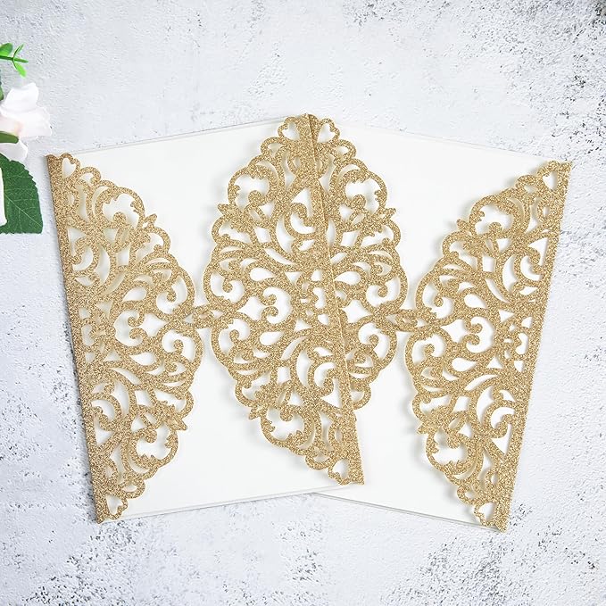 20Pcs Gold Glitter Laser Cut Invitation Cards - Image 3