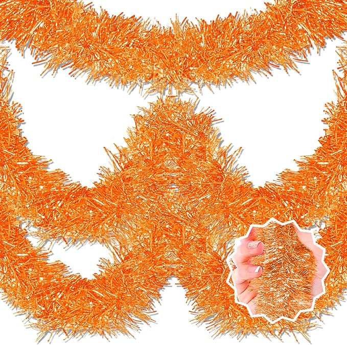50 Feet Macaron Orange Christmas Tinsel Garland, Metallic Foil Twist Banner by LANTIANCHEN