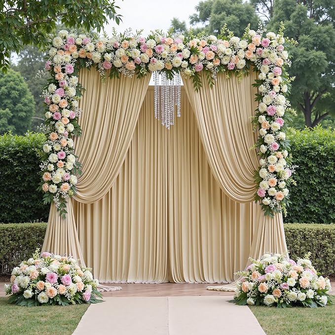 leegleri 40ftx12ft Wrinkle Free Beige Backdrop Curtain, 8 Panels 12FT Height - Image 2