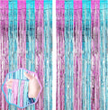 2 Pack 3.3x8.2 Feet Blue and Pink Foil Fringe Backdrop Curtains, Tinsel by Voircoloria