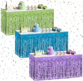 3 Pack Blue Green Purple Table Skirts, 29x108" Metallic Foil Tinsel Fringe by Unknown