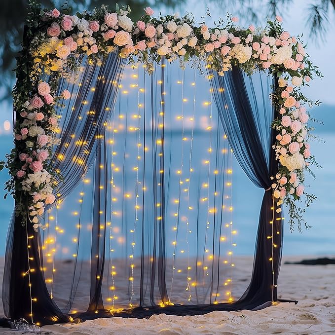 Tulle Backdrop Curtain with Lights String 10FT X 10FT Black Sheer Tulle - Image 7