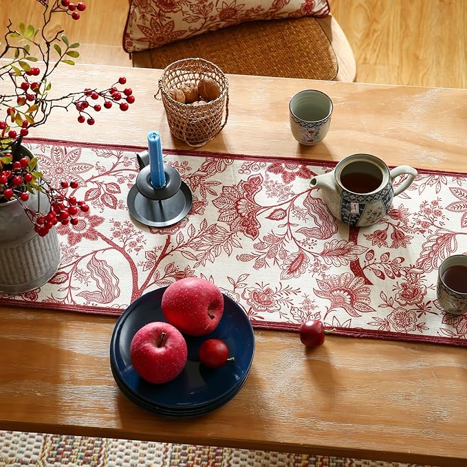 ISAENNE Designer Chinoiserie Elegant Linen Table Runner 71 Inches Long - Image 8