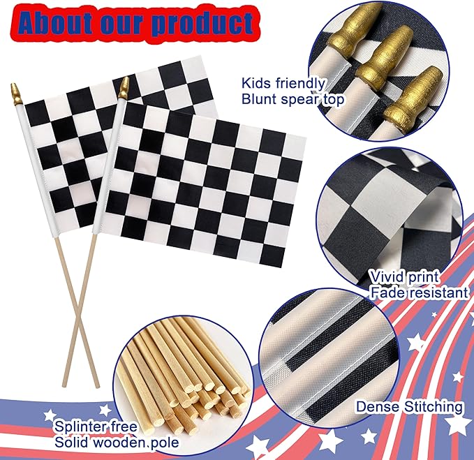 12Pcs 8×12 Inch Small Checkered Flags Black and White Racing Flags on Wood - Image 3
