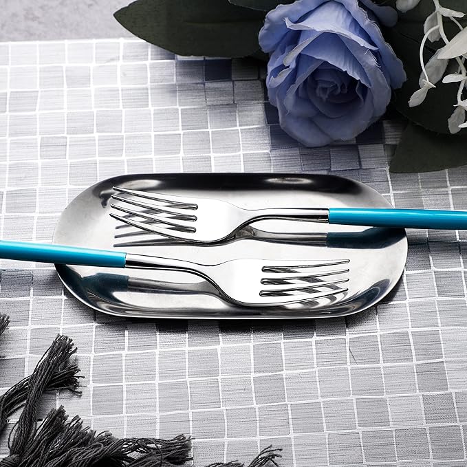 WELLIFE 144Pcs Blue Plastic Silverware, Heavy Duty Plastic Flatware - Image 5