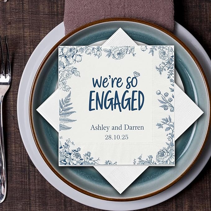 Luxury Personalized Engagement Napkins, We're Engaged, Custom Cocktail Napkins - Image 6