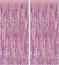 Pink Streamers Fringe Backdrop Tinsel Foil Fringe Curtains Wavy Backdrop by BOMSI