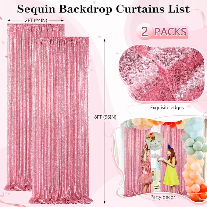 Blush Pink Sequin Backdrop 2 Panels 2FTx8FT Glitter Backdrop Curtain - Image 5
