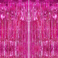 2Pack Hot Pink Metallic Tinsel Foil Fringe Curtains Backdrop by GCBPartyDecorations
