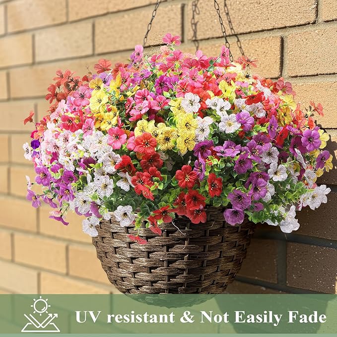 Artificial Flowers for Outdoors 24 Bundles, UV Resistant Colorful Fake Silk - Image 2