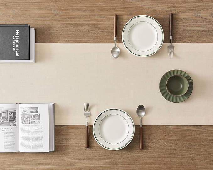 ZeeMart Linen Textured Border Table Runner, 14 x 90 Inch Cream, Farmhouse Style - Image 3