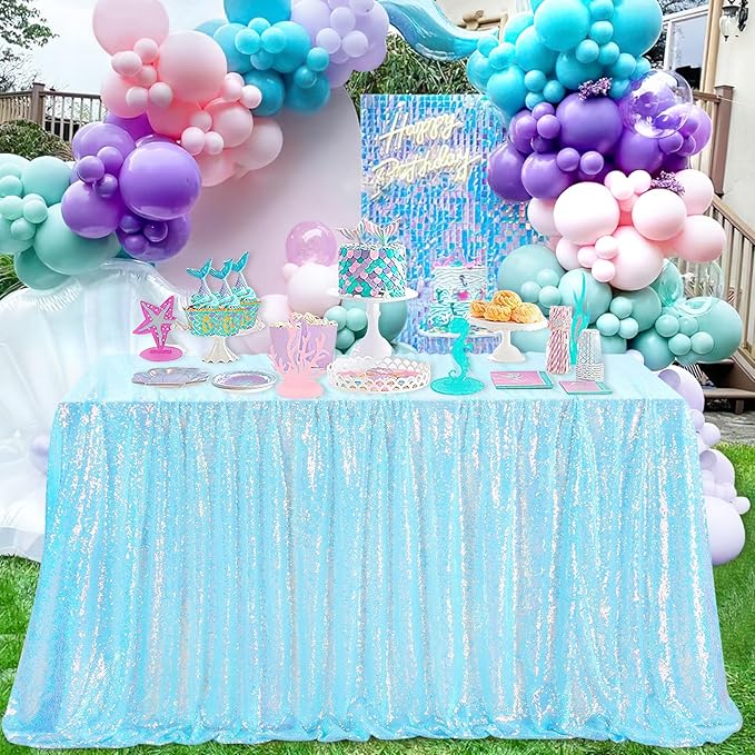 QueenDream Mermaid Blue Tablecloth 90x156 Inches Rectangle Tablecloths Sequin by QueenDream