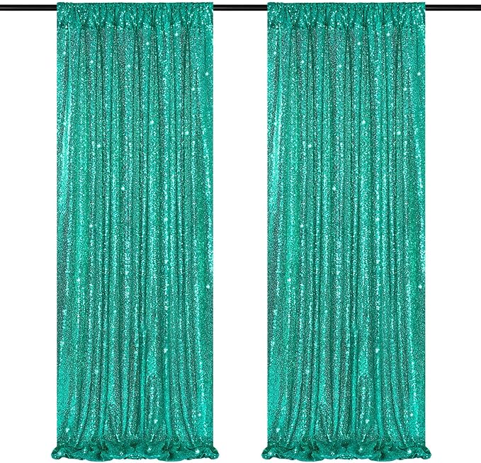 Mermaid Sequin Photo Backdrop Decor: Lake Green Glitter Background 2 Panels 2FT by QueenDream