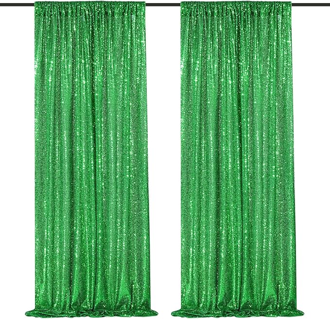 Green Sequin Backdrop Curtains 2 Panels 2FTx8FT Christmas Party Backdrop by QueenDream