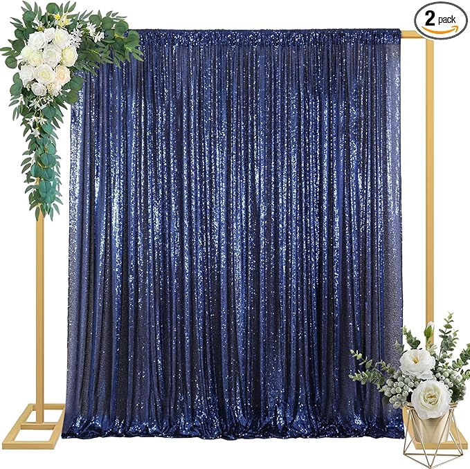 ShinyBeauty 4x10ft Navy Blue Sequin Photo Backdrop – 2 Pack Glitter Curtains by ShinyBeauty