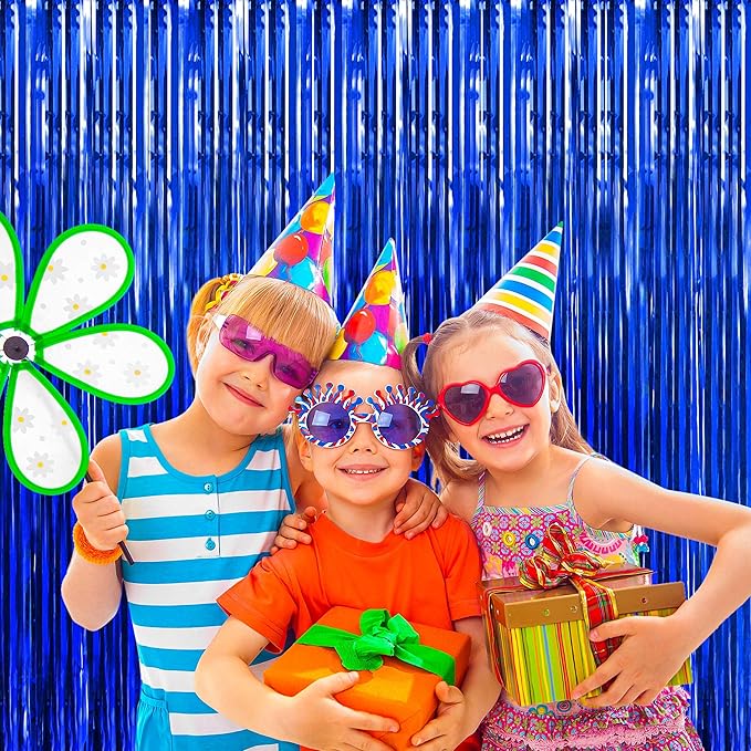 BTSD-home Blue Foil Fringe Curtain, Metallic Photo Booth Backdrop Tinsel Door - Image 6