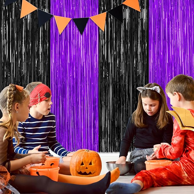 2 Pack Halloween Decor, 3.28 FT x 7.05 FT Purple and Black Foil Streamer - Image 7