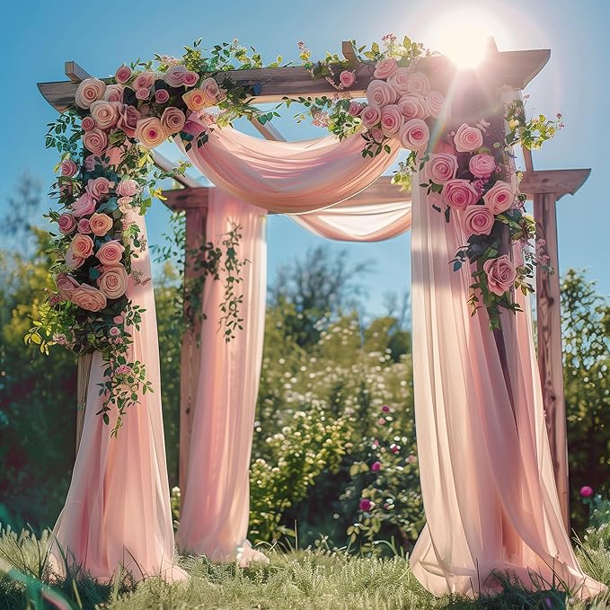 Wedding Arch Draping Fabric 4 Panels 28.7" x 20FT Blush Sheer Chiffon Backdrop - Image 2
