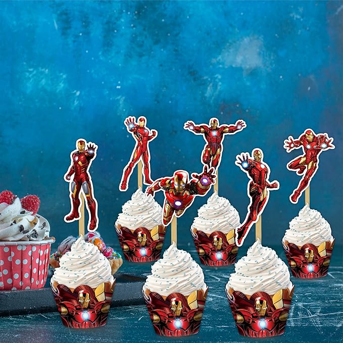 "Irn Man Cupcake Wrapper – Theme Birthday Party Supplies – Cartoon Inspired - Image 7
