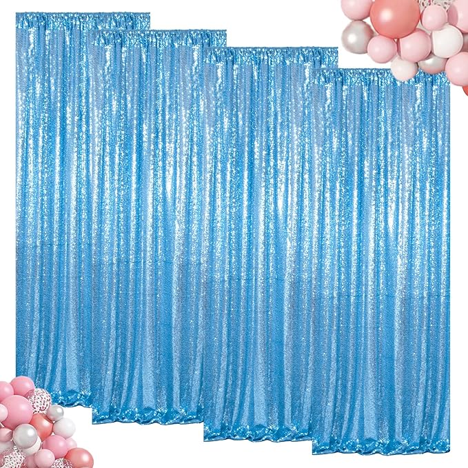 ShinyBeauty Sequin Curtains 4 Panels Baby Blue | Sparkle Photo Backdrop by ShinyBeauty
