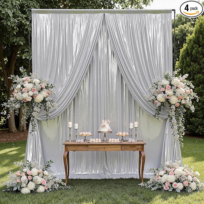 Outpain Thick 20 ft x 10 ft Silver Sequin Backdrop Curtain by Outpain
