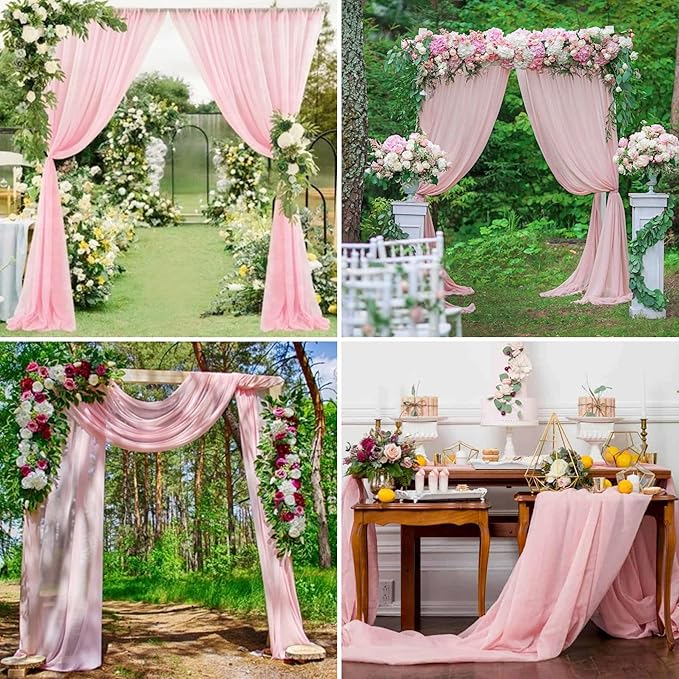 6 Panels Pink Wedding Arch Drapery 28" x 20Ft Wedding Arch Draping Fabric - Image 7